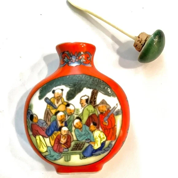 SALS * Signed , EVC Antique Chinese Hand painting Porcelain Snuff Bottle
